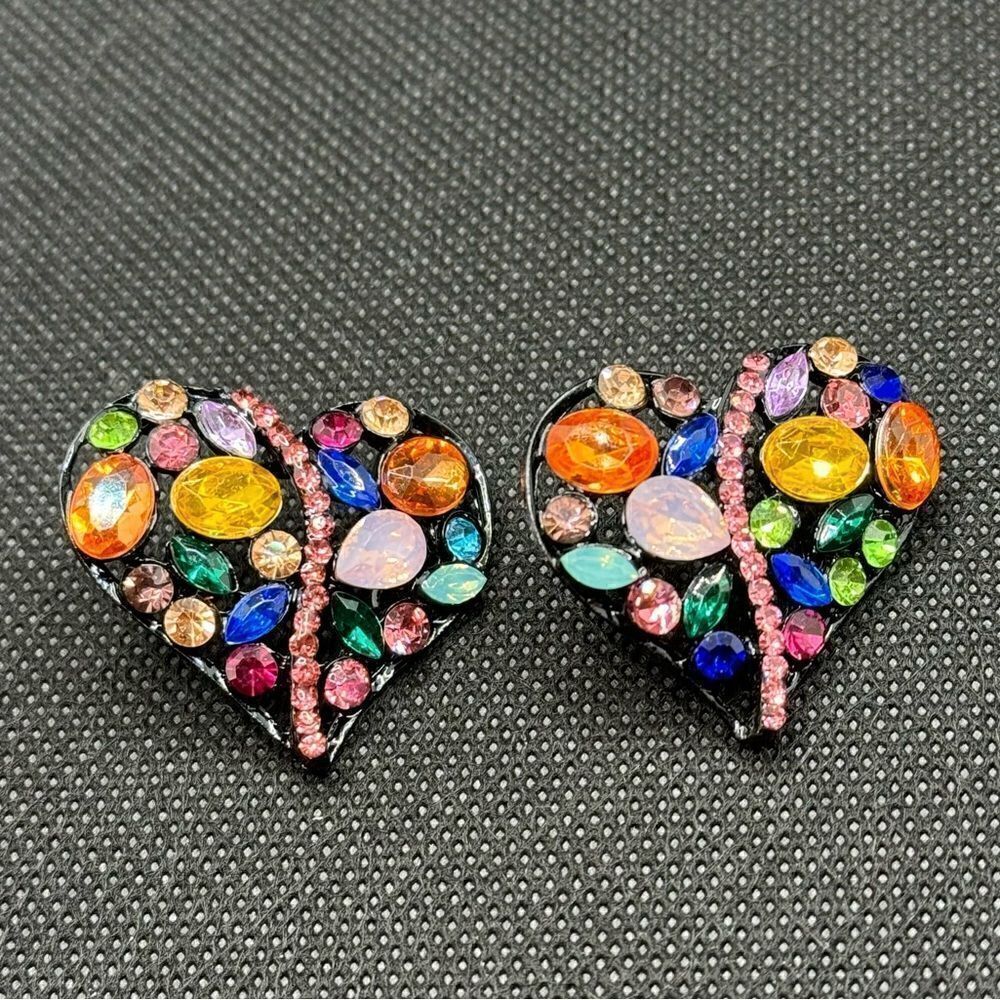 EARRINGS! Betsey Johnson Heart Multi-Color Gemstone Earrings BNWT